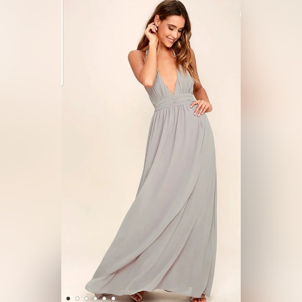 Lulus Maxi Dress Womens Size Small Gray Stop And Stare Halter Gown Bridal NWT